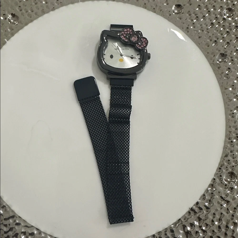 Cute Cat Face Watch Rhinestone Bow Magnetic Mesh Band